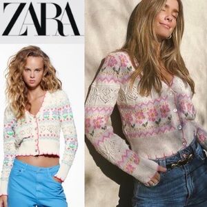 Zara Sweaters Zara Floral Jacquard Knit Cardigan Poshmark